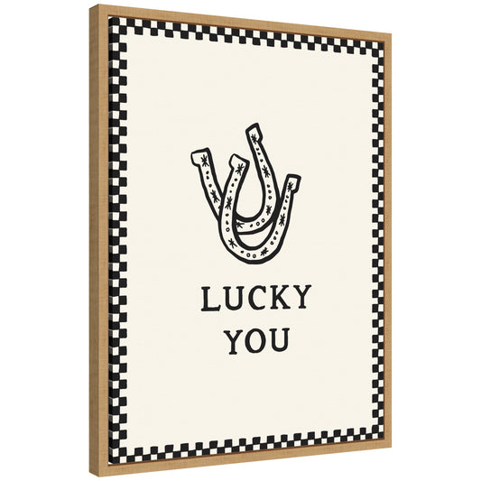 Lucky You Checkerboard Print, Hand Drawn Western Horseshoe Art, Cool Wall Art Motivational Poster by Lucky Guava Framed Canvas Wall Art Print