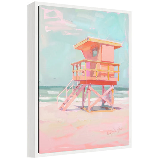 Sylvie Beach Lifeguard Tower Pastels Framed Canvas by Honey Island Studio
