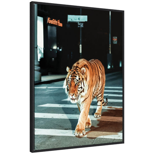 Sylvie Tiger in the City at Night 2 Framed Canvas by Michael Schauer