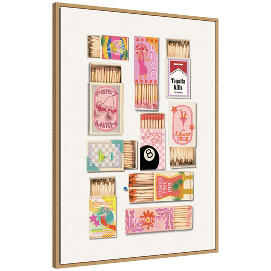 Vintage Pink Matchboxes by Honey Island Studio Framed Canvas Wall Art Print