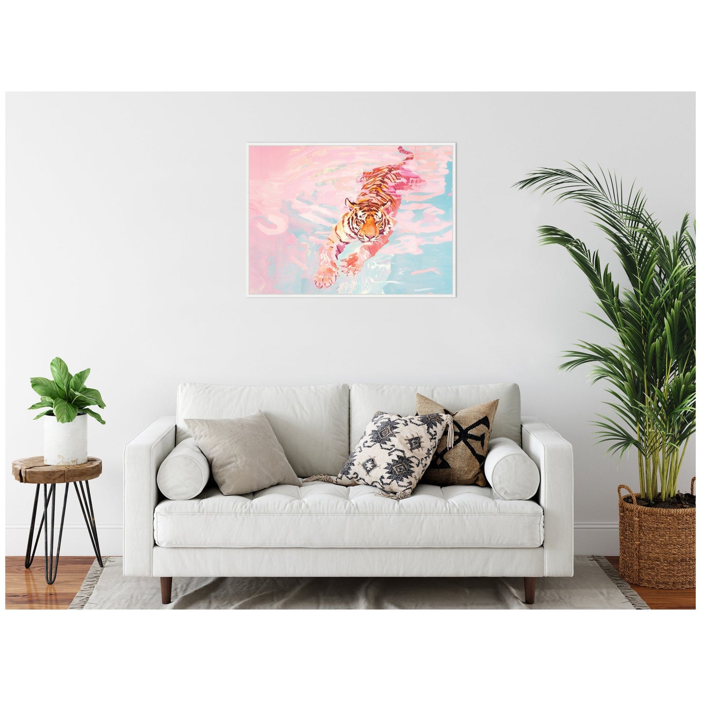 Sylvie Tiger Swim Vibrant Dopamine Landscape Framed Canvas by Honey Island Studio