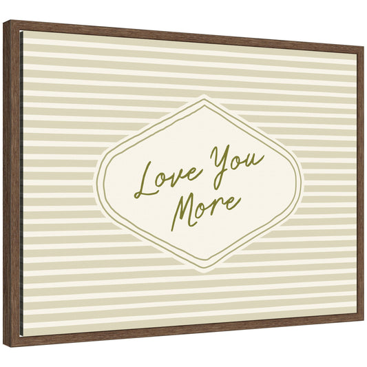 Retro Love You More Sage Green Striped by Lucky Guava Framed Canvas Wall Art Print
