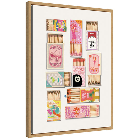 Framed Vintage Pink Matchboxes by Honey Island Studio Canvas Wall Art Print