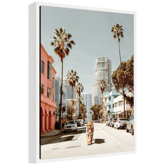 Sylvie California Tiger Roaming through Palm Springs Framed Canvas by Michael Schauer