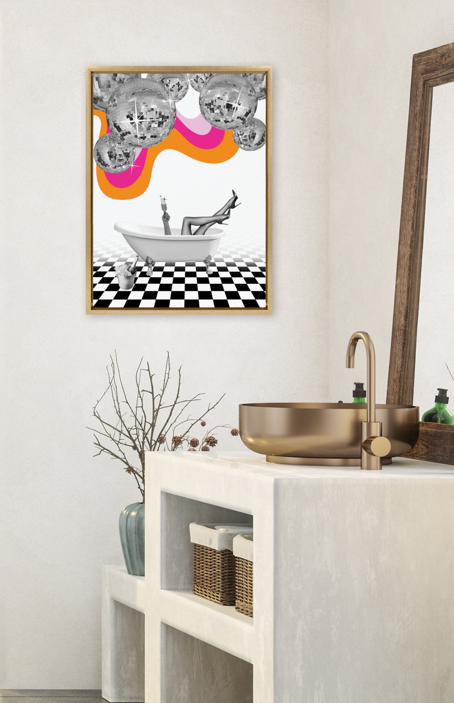 Sylvie Disco Bathtub Framed Canvas by Honey Island Studio
