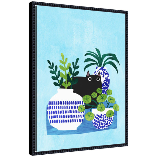 Blue Pots by Planet Cat Framed Canvas Wall Art Print