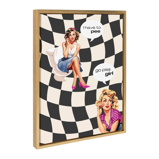 Sylvie Go Piss Girl Black Framed Canvas by Honey Island Studio