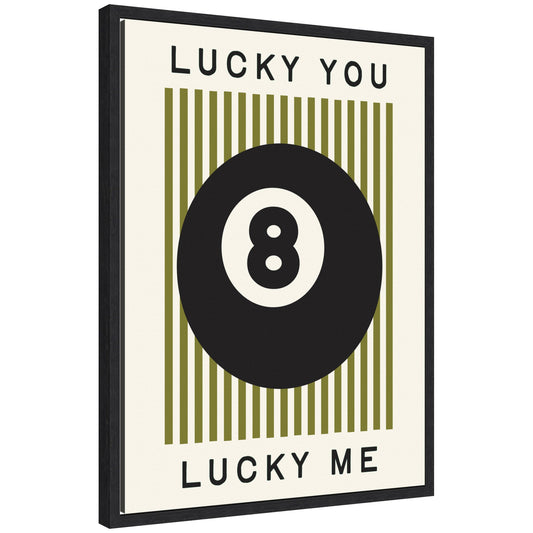 Lucky You Lucky Me Green Striped 8 Ball Print, Dopamine Decor for Home or Apartment Retro Poster by Lucky Guava Framed Canvas Wall Art Print