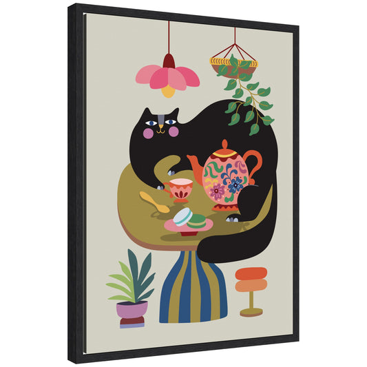 Sylvie Fat Cat Tea Party Framed Canvas by Rachel Lee