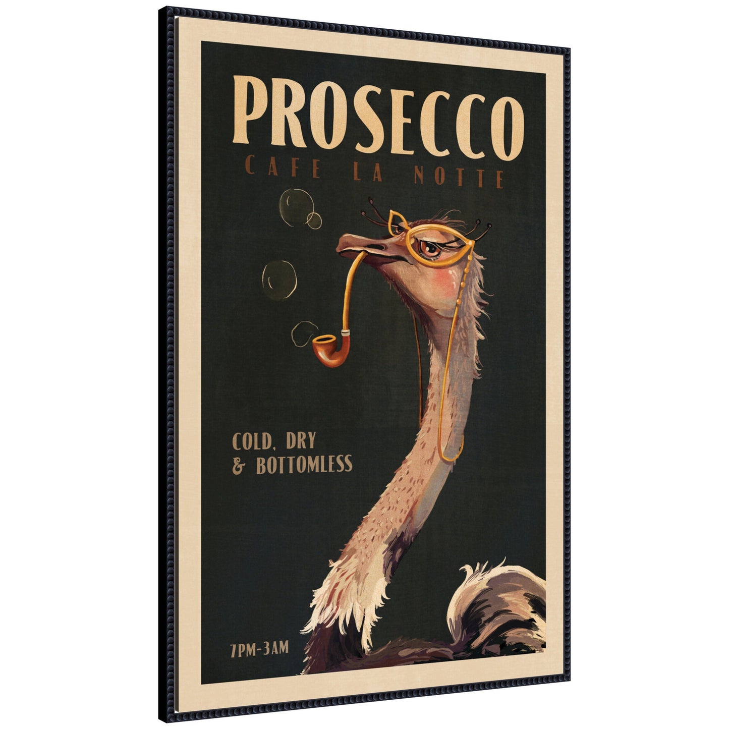 WG Deco Prosecco Ostrich by The Whiskey Ginger Framed Canvas Wall Art Print