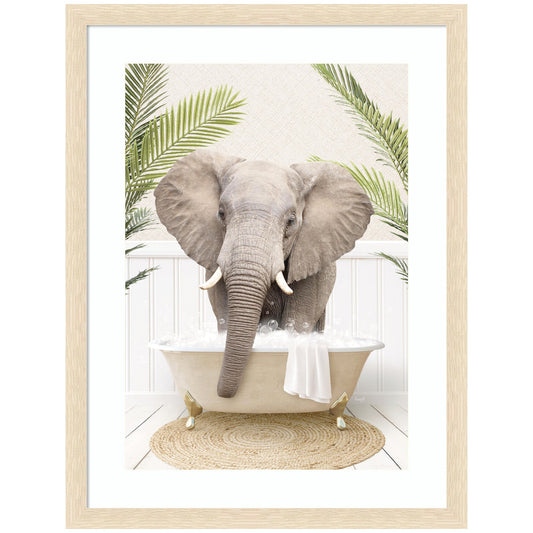 Elephant Front Palm Bathtub by Amy Peterson Framed Wall Art Print