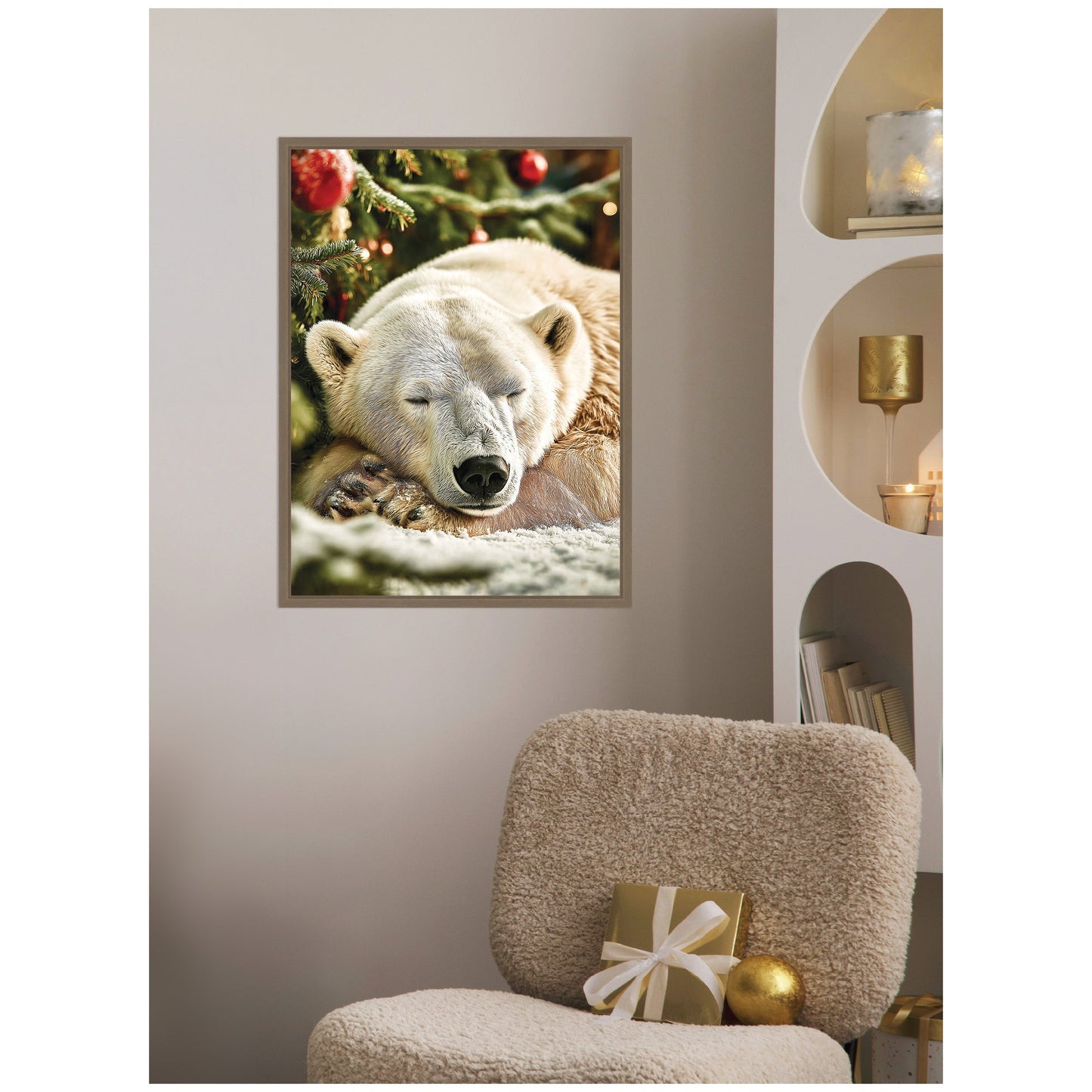Sylvie Framed Canvas Icebear Sleeping Beneath a Christmas Tree by Michael Schauer