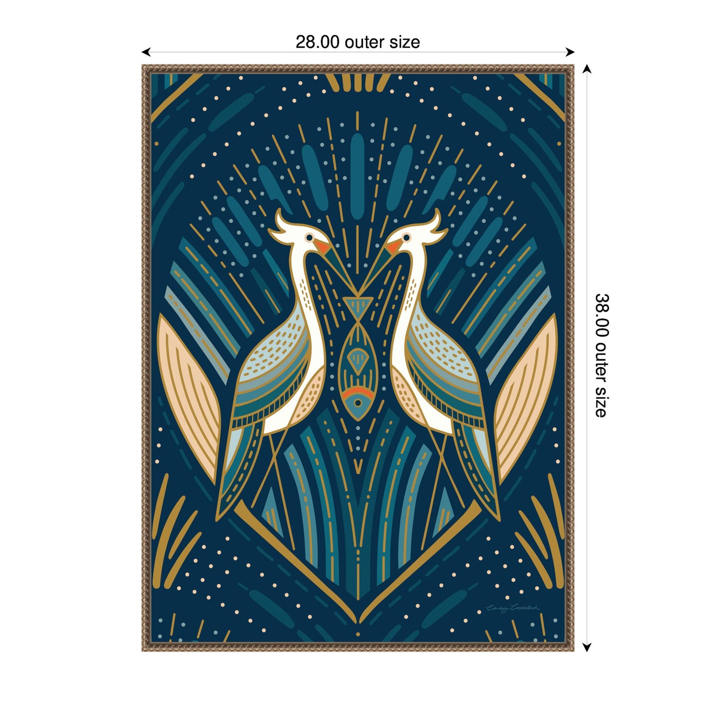 Sylvie Art Deco Herons Blue Framed Canvas by Carey Copeland