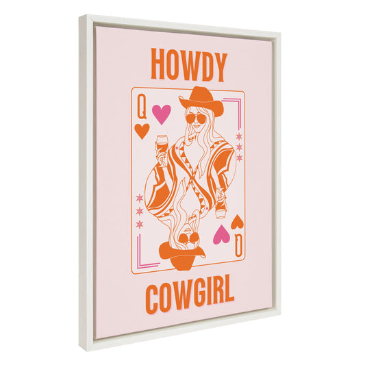 Sylvie Howdy Cowgirl Pink Orange Framed Canvas by Honey Island Studio