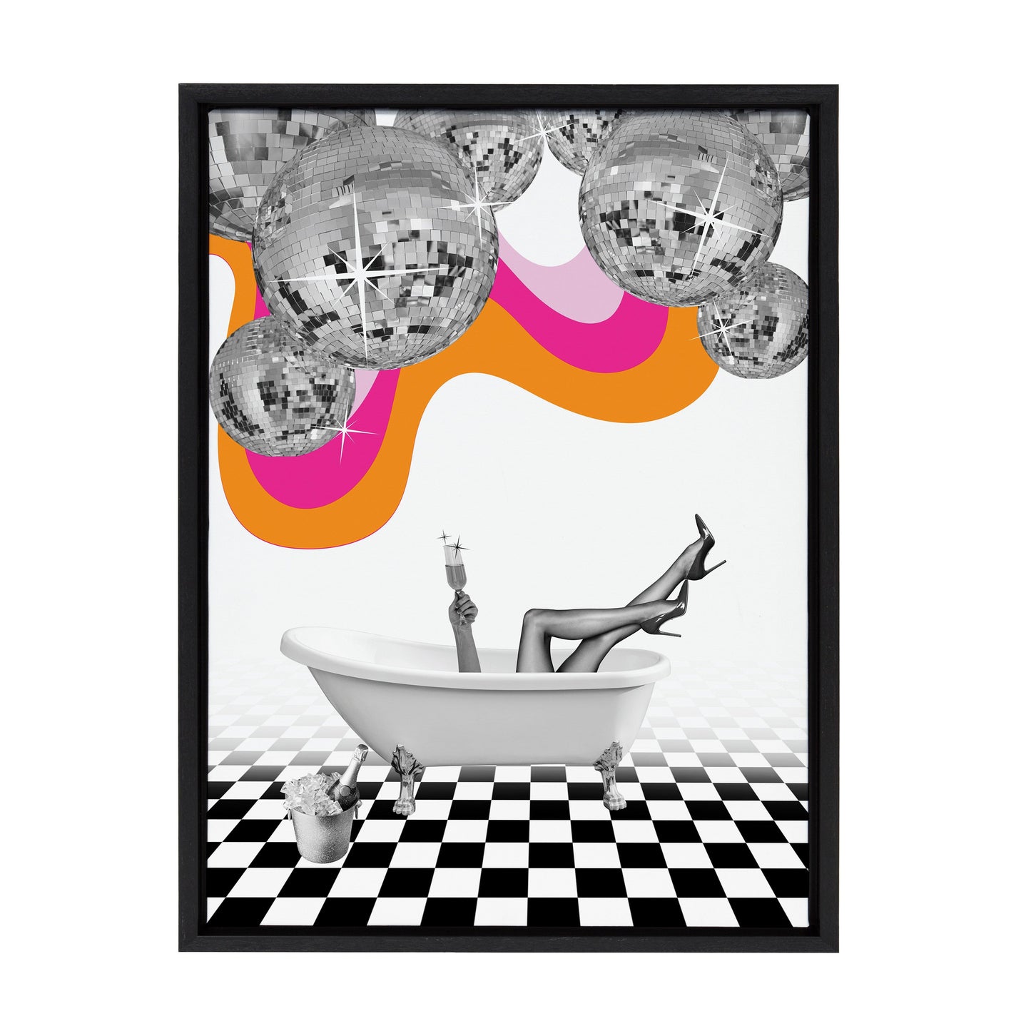 Sylvie Disco Bathtub Framed Canvas by Honey Island Studio