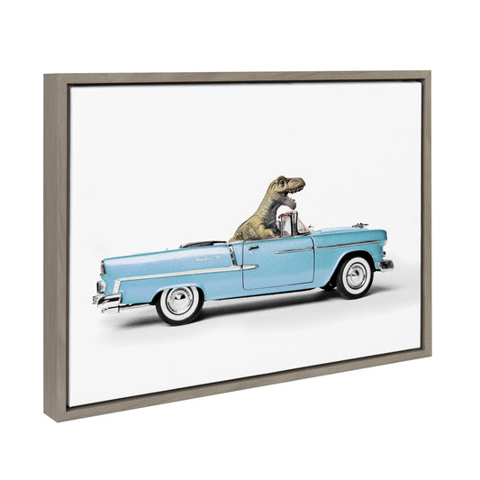 Sylvie Dino Driving 1958 Blue Corvette Framed Canvas by Saint and Sailor Studios