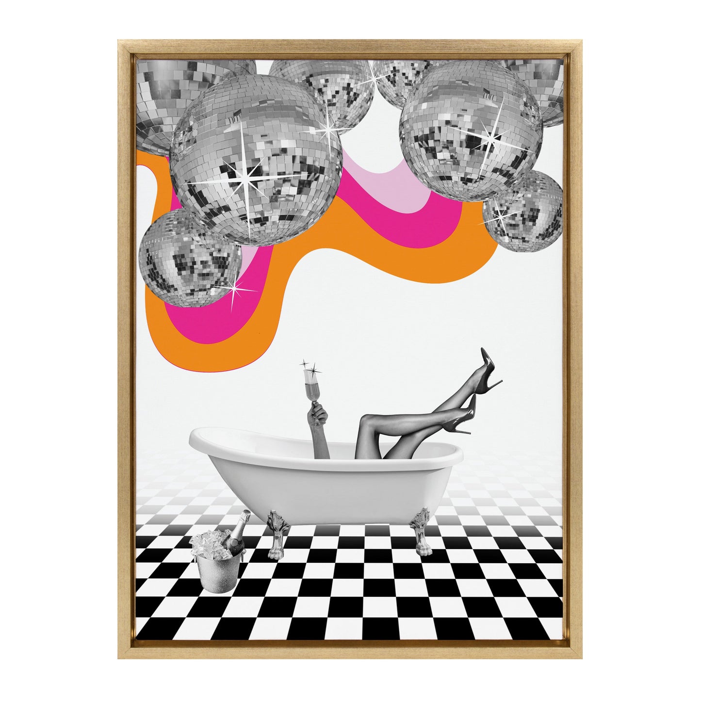 Sylvie Disco Bathtub Framed Canvas by Honey Island Studio